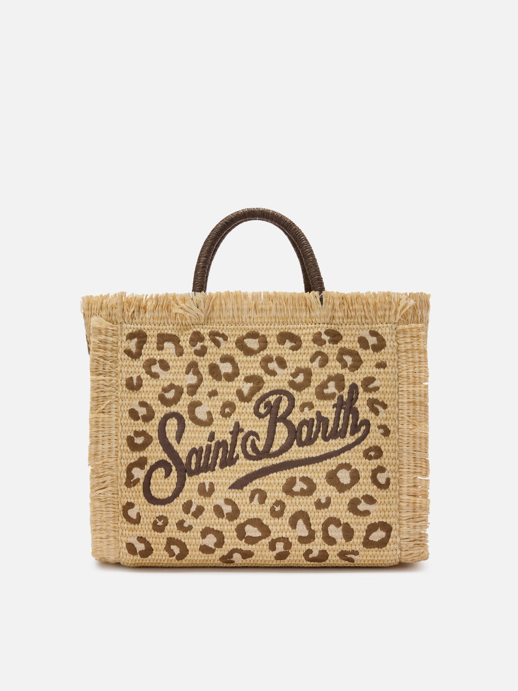 Borsa Colette in tessuto effetto paglia con ricamo leopardato