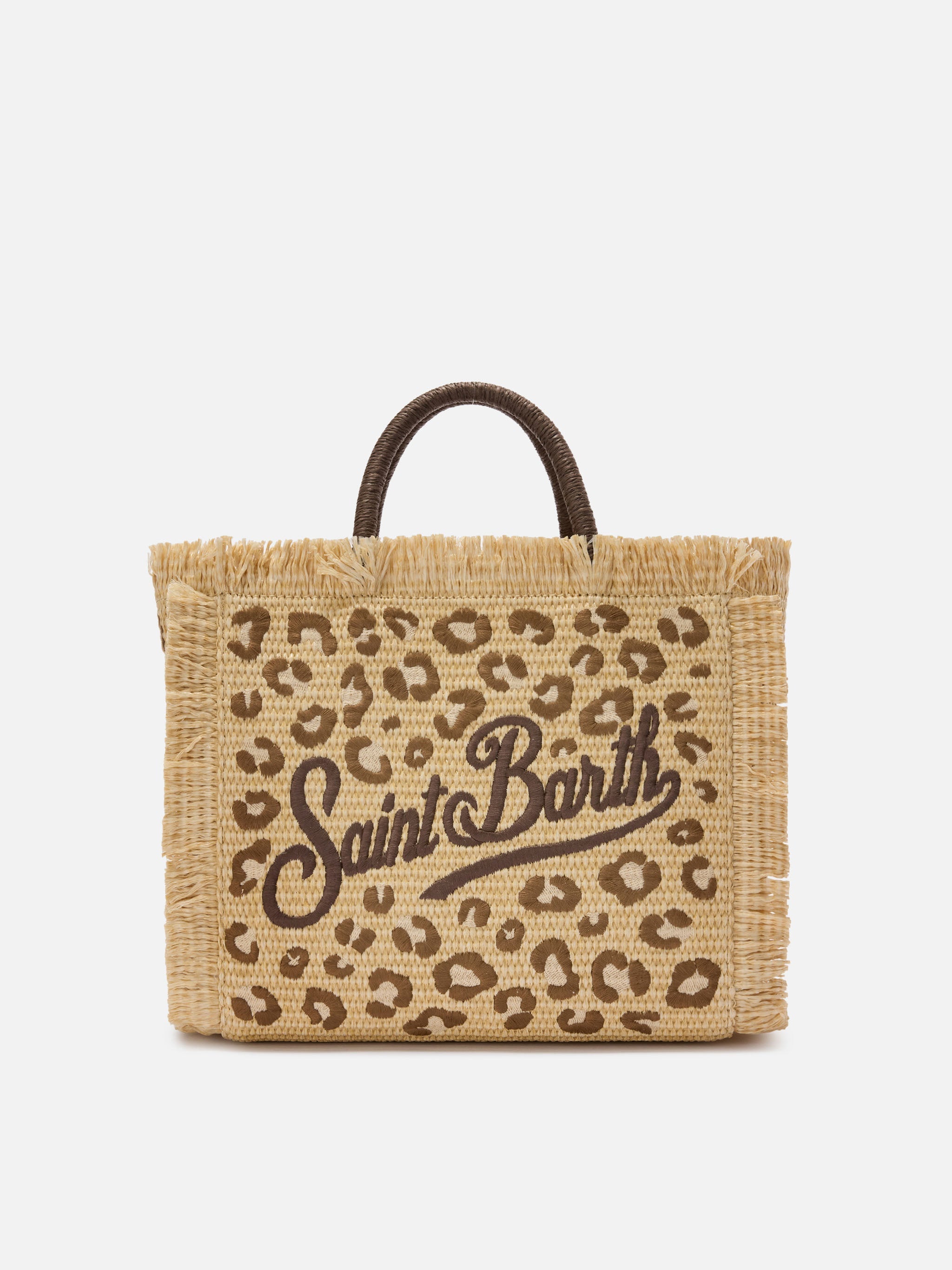Borsa Colette in tessuto effetto paglia con ricamo leopardato