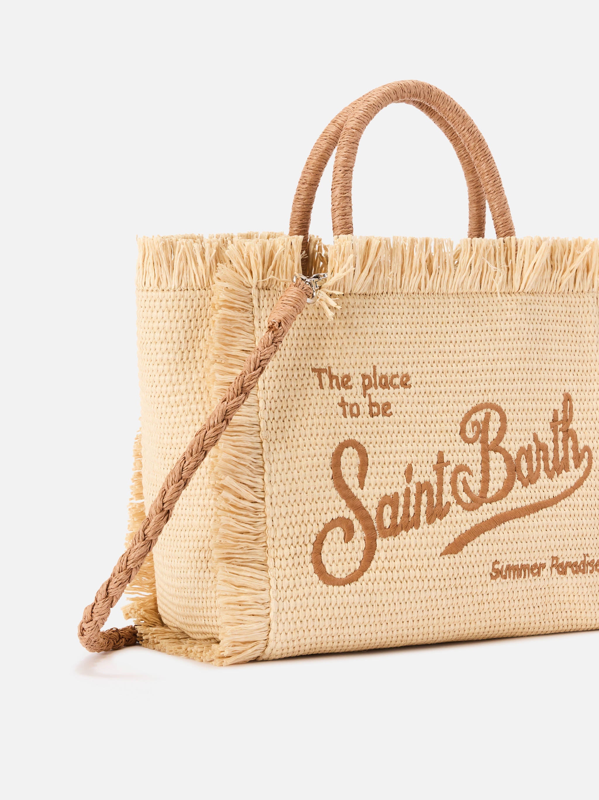 Borsa Colette effetto paglia con logo ricamato