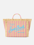 Borsa Colette in tessuto effetto paglia a righe con logo ricamato