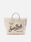 Borsa Colette in lino a righe beige e bianche