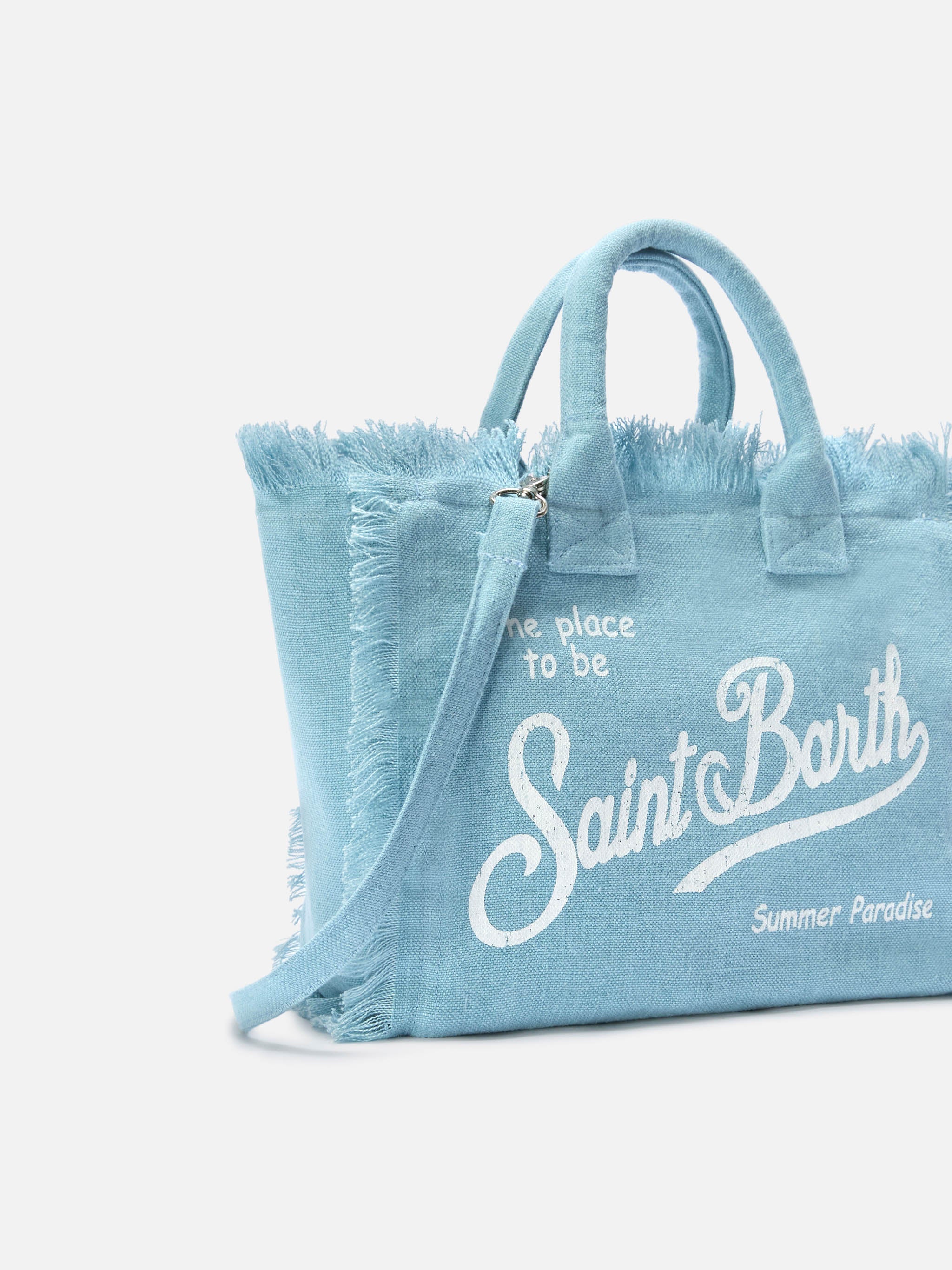 Borsa Colette in lino azzurro tinta unita