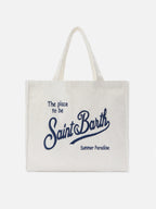 Borsa Essential in cotone sangallo bianco con logo a contrasto
