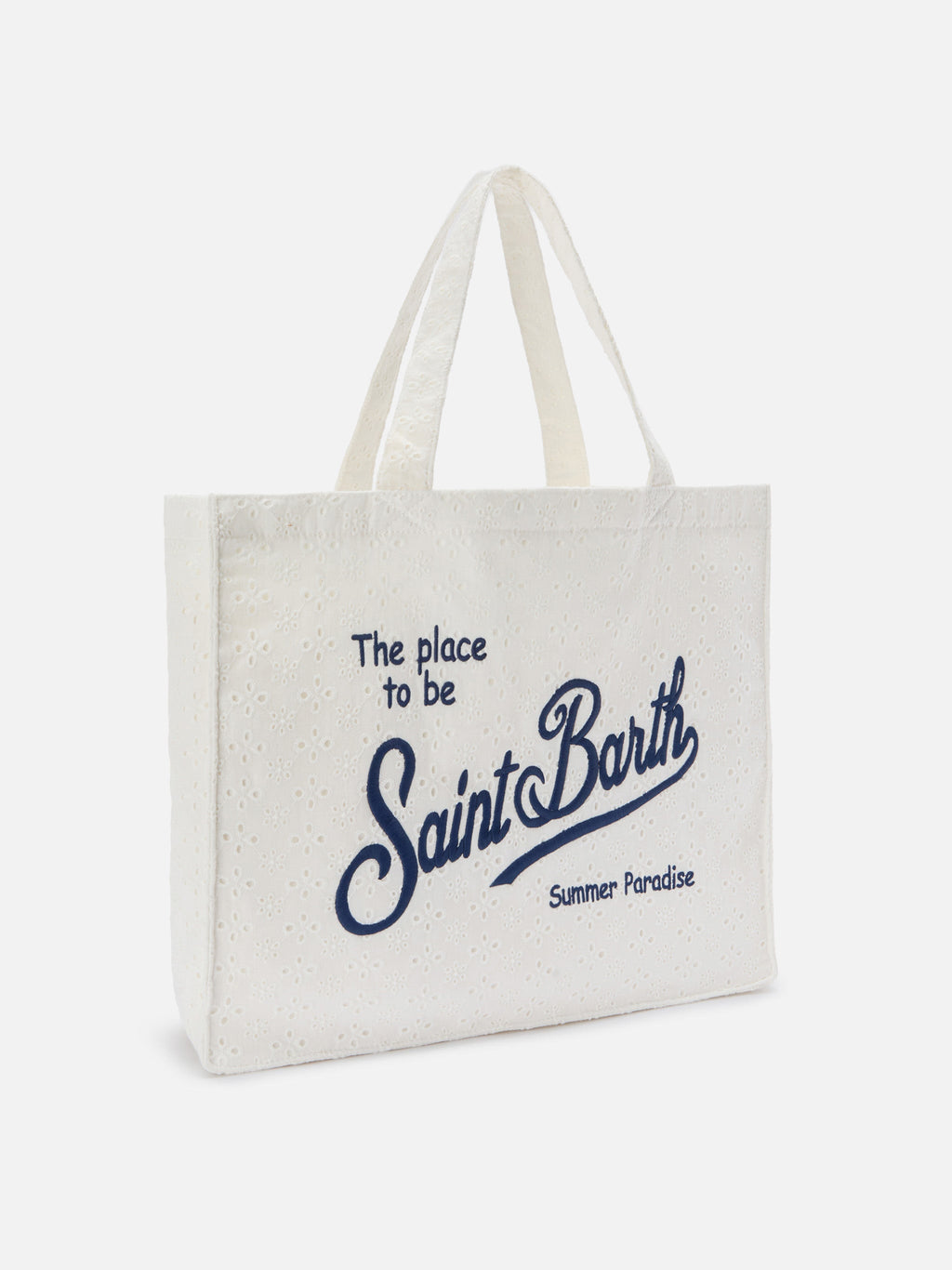 Borsa Essential in cotone sangallo bianco con logo a contrasto