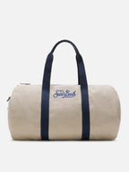 Borsone Round Jetleg in lino beige con logo ricamato a contrasto