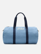 Borsone Round Jetleg in lino blu con logo ricamato a contrasto