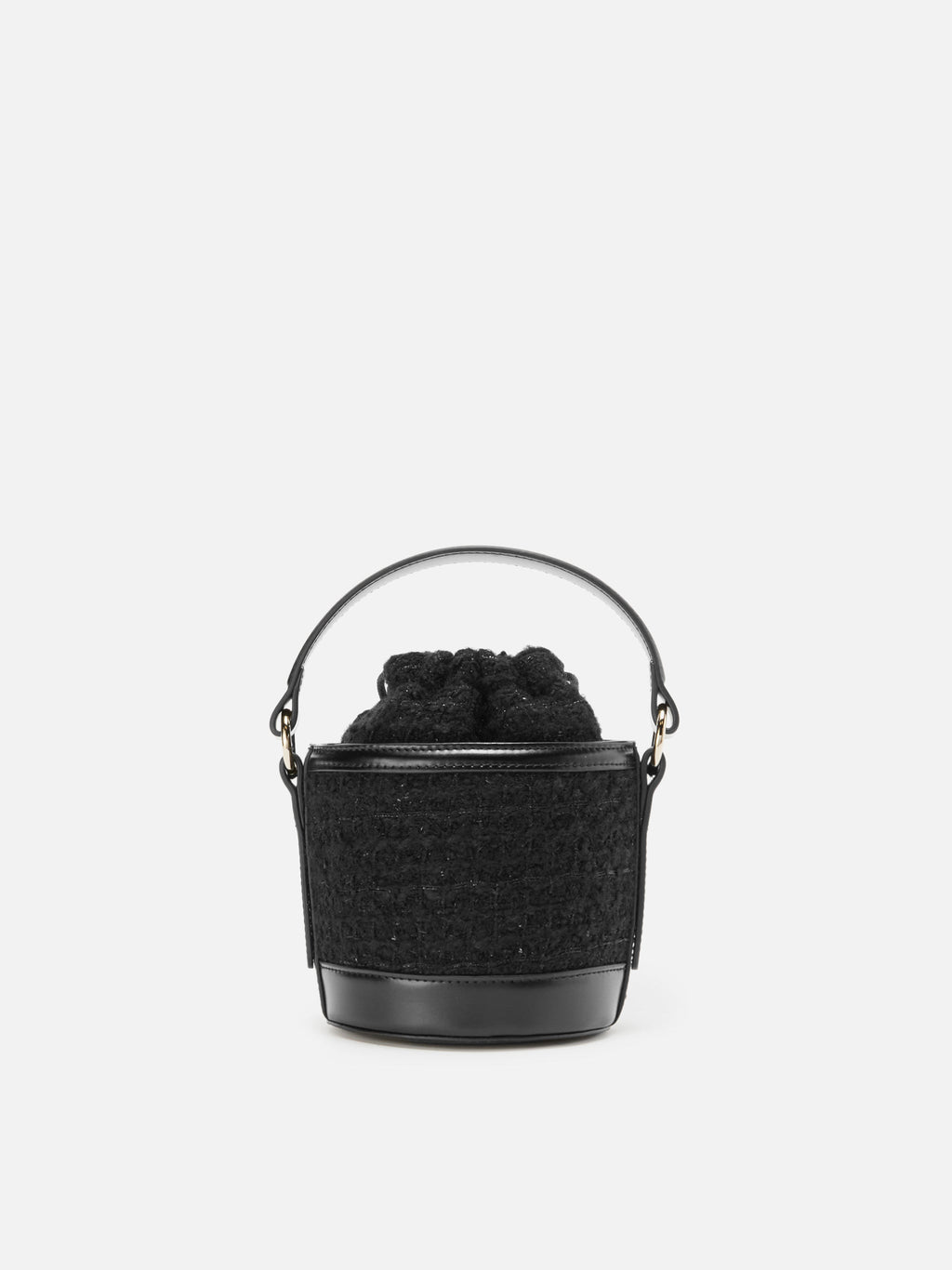 Borsa a secchiello Mila Tweed in misto lana tweed nero