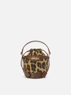 Borsa a secchiello Mila Tweed in misto lana tweed leopardato