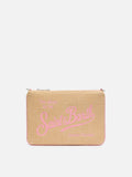 Pochette Parisienne effetto paglia con dettagli rosa