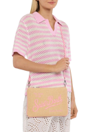 Pochette Parisienne effetto paglia con dettagli rosa