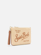 Parisienne pouch effetto paglia con logo ricamato marrone e tracolla removibile