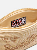 Parisienne pouch effetto paglia con logo ricamato marrone e tracolla removibile