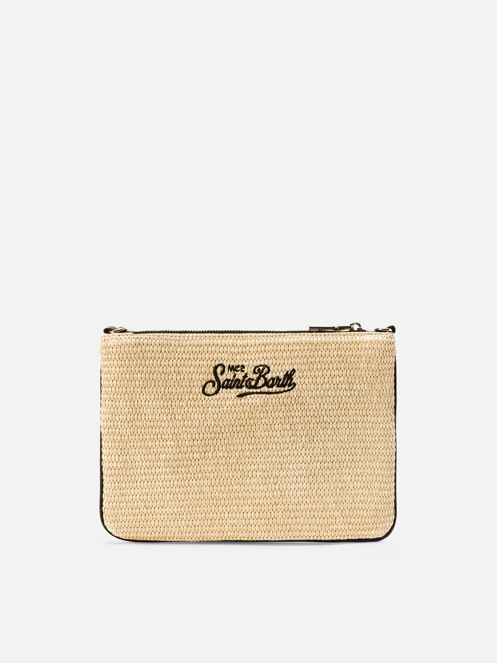 Parisienne pouch tinta unita con logo ricamato nero e tracolla removibile