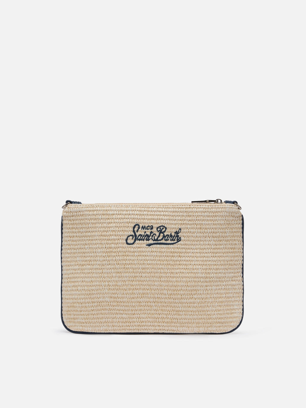 Pochette Parisienne effetto paglia con logo ricamato