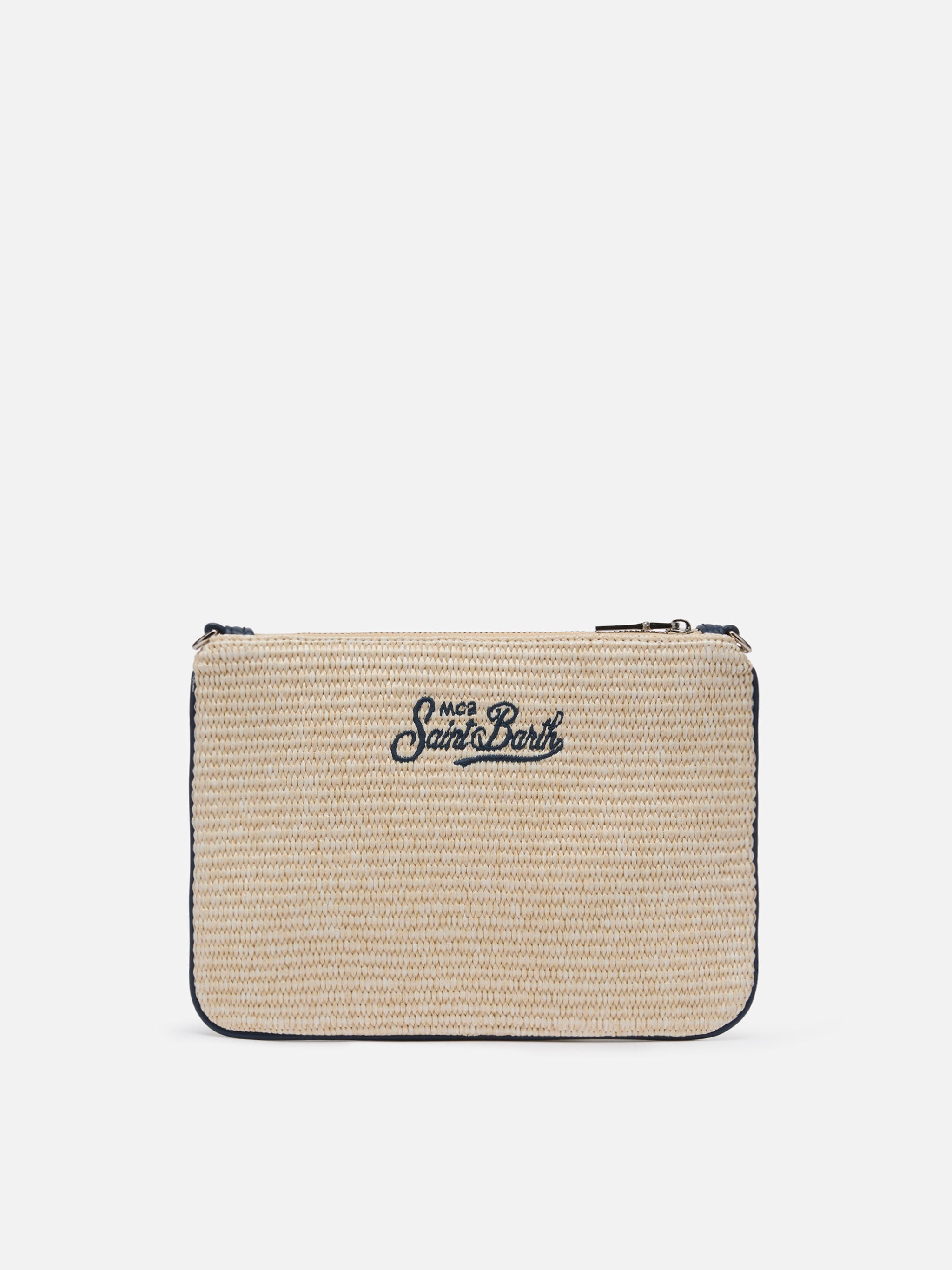 Pochette Parisienne effetto paglia con logo ricamato