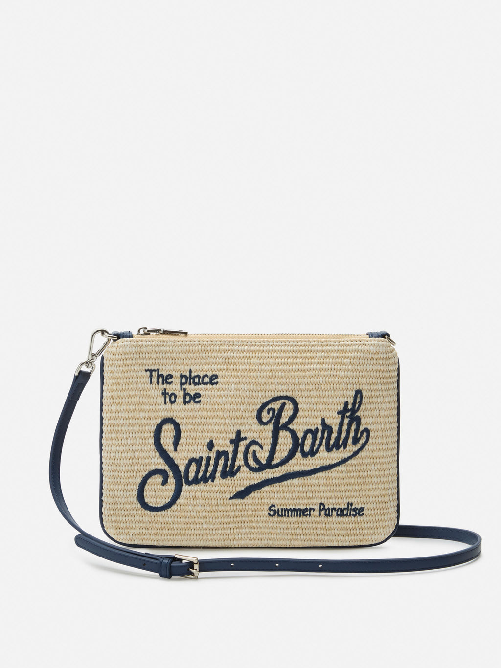 Pochette Parisienne effetto paglia con logo ricamato