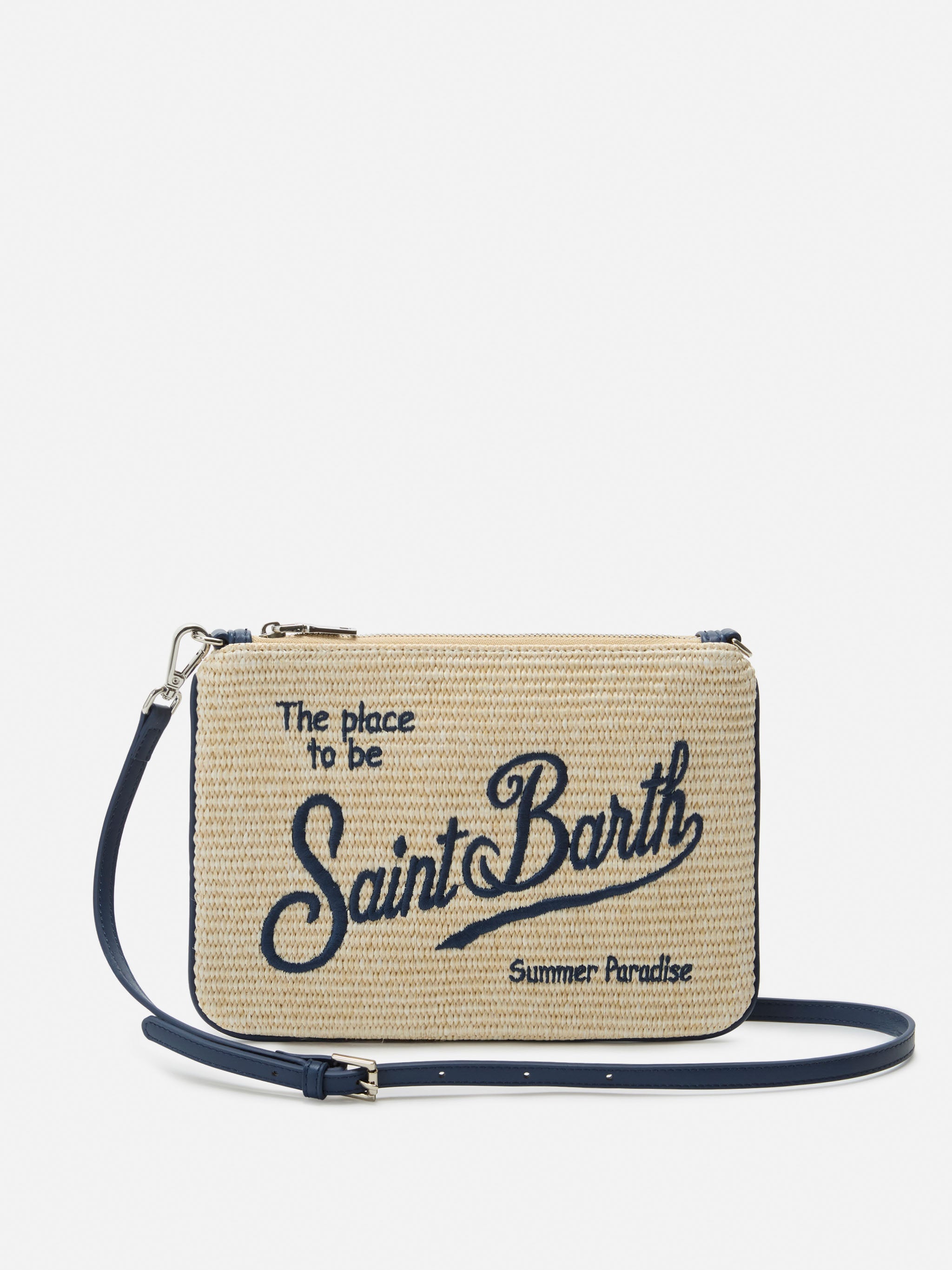 Pochette Parisienne effetto paglia con logo ricamato