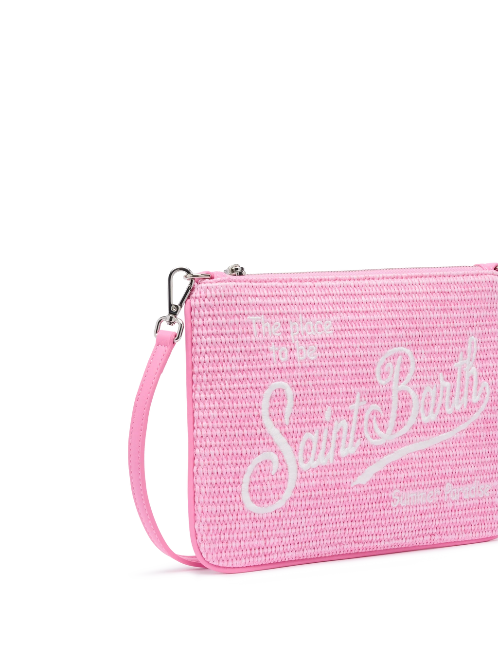 Pochette Parisienne effetto paglia con logo ricamato