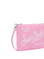 Pochette Parisienne effetto paglia con logo ricamato