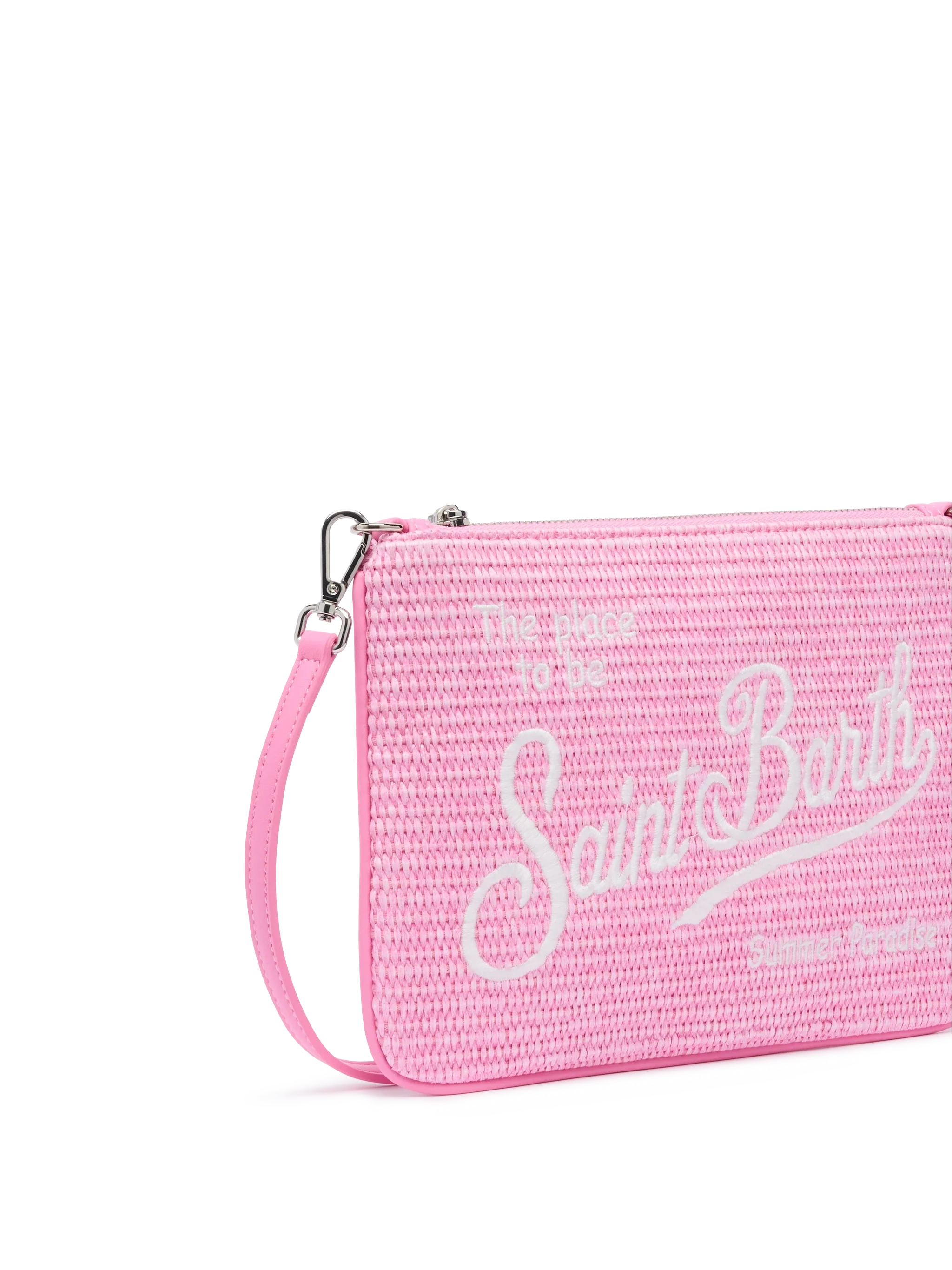 Pochette Parisienne effetto paglia con logo ricamato