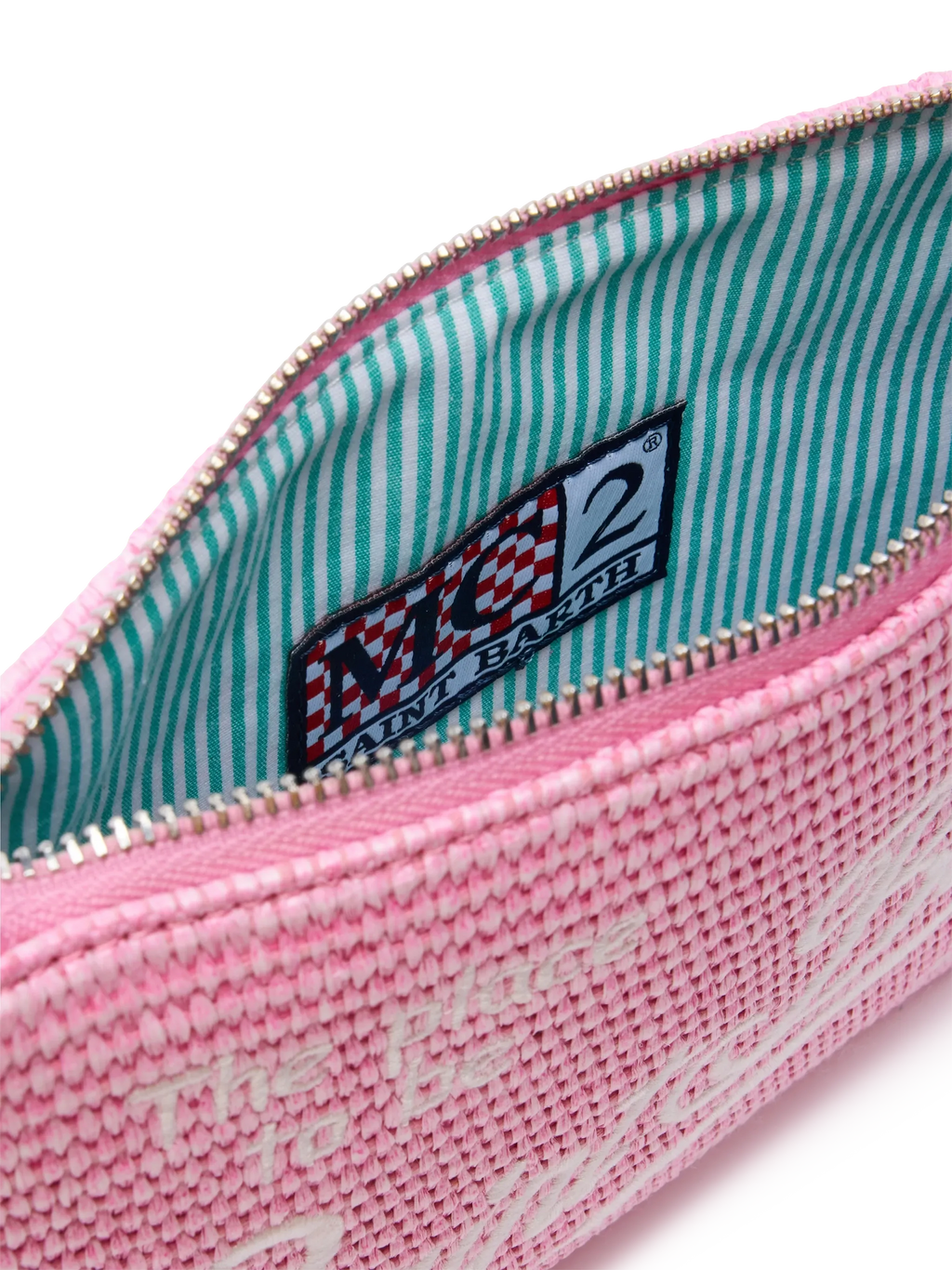 Pochette Parisienne effetto paglia con logo ricamato