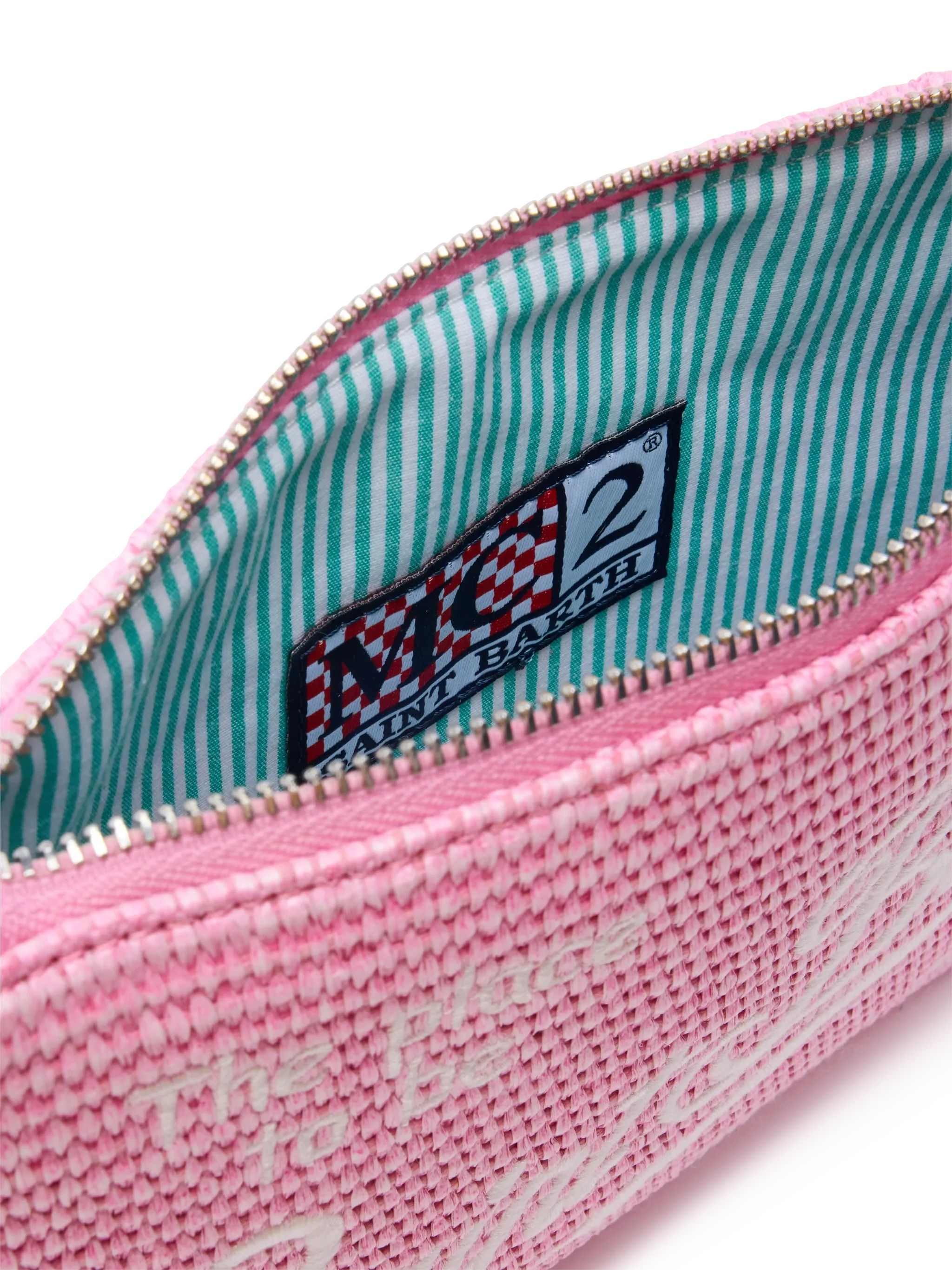 Pochette Parisienne effetto paglia con logo ricamato