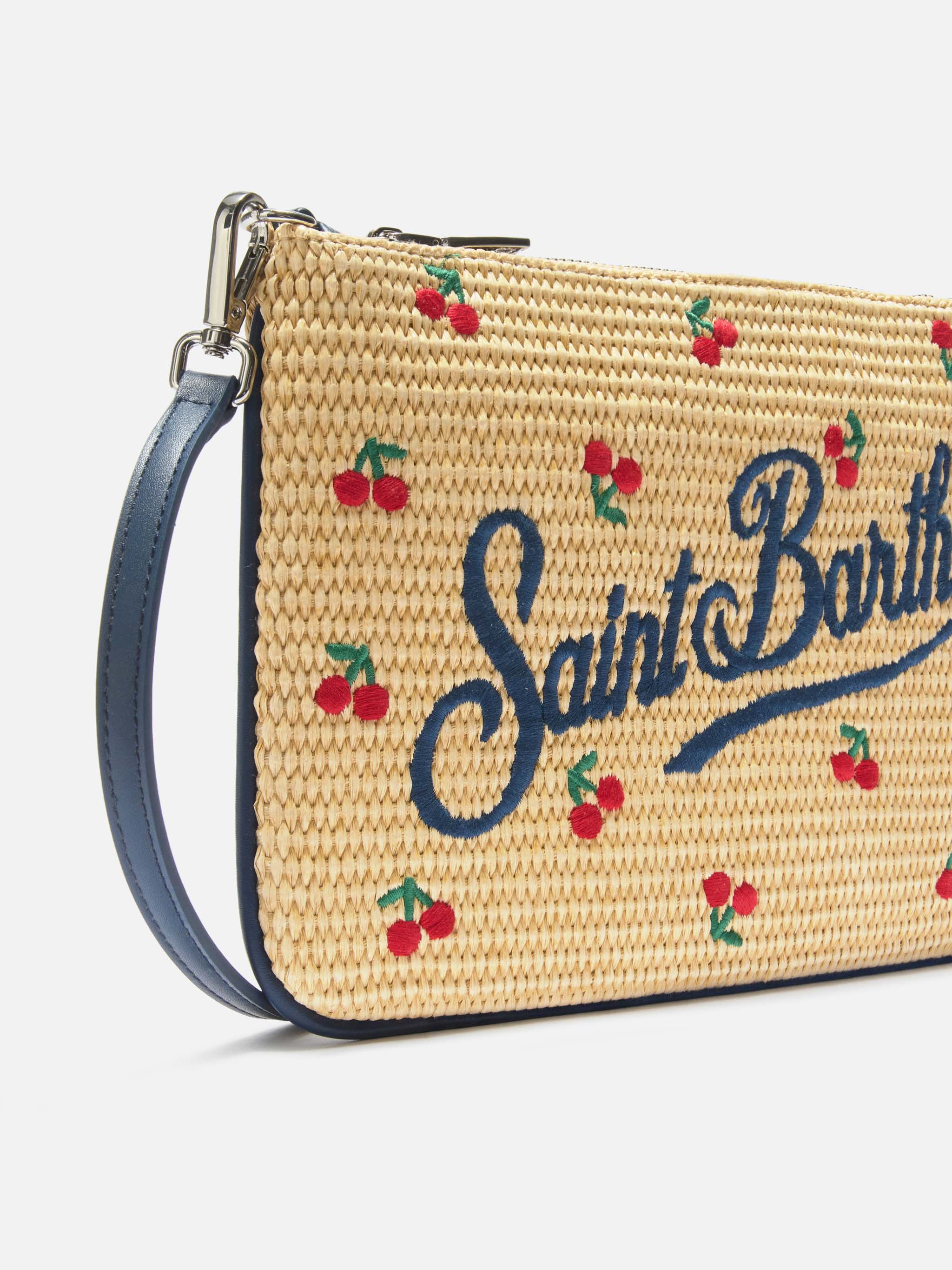 Parisienne pouch con fantasia ciliegie ricamata e tracolla removibile