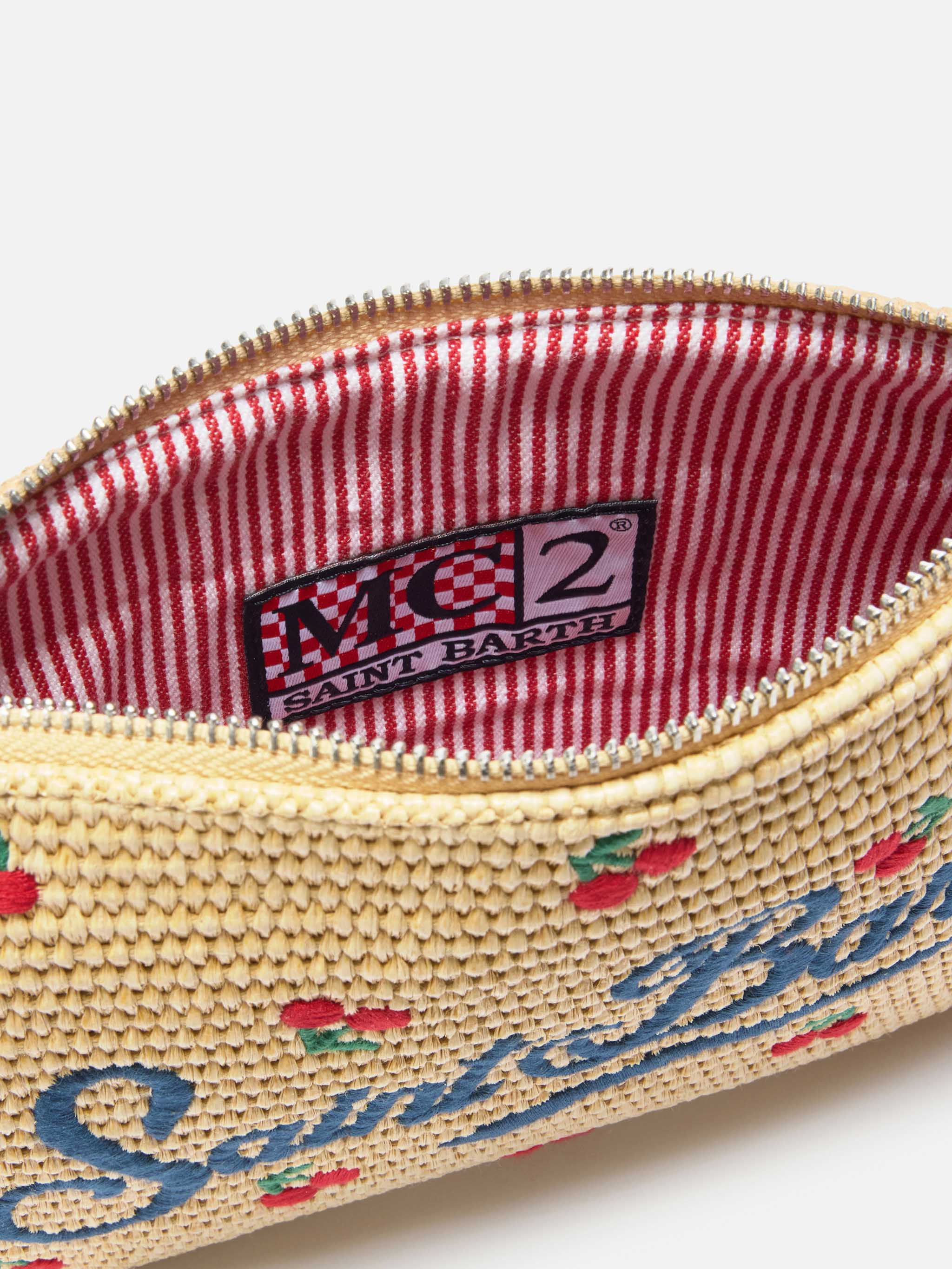 Parisienne pouch con fantasia ciliegie ricamata e tracolla removibile