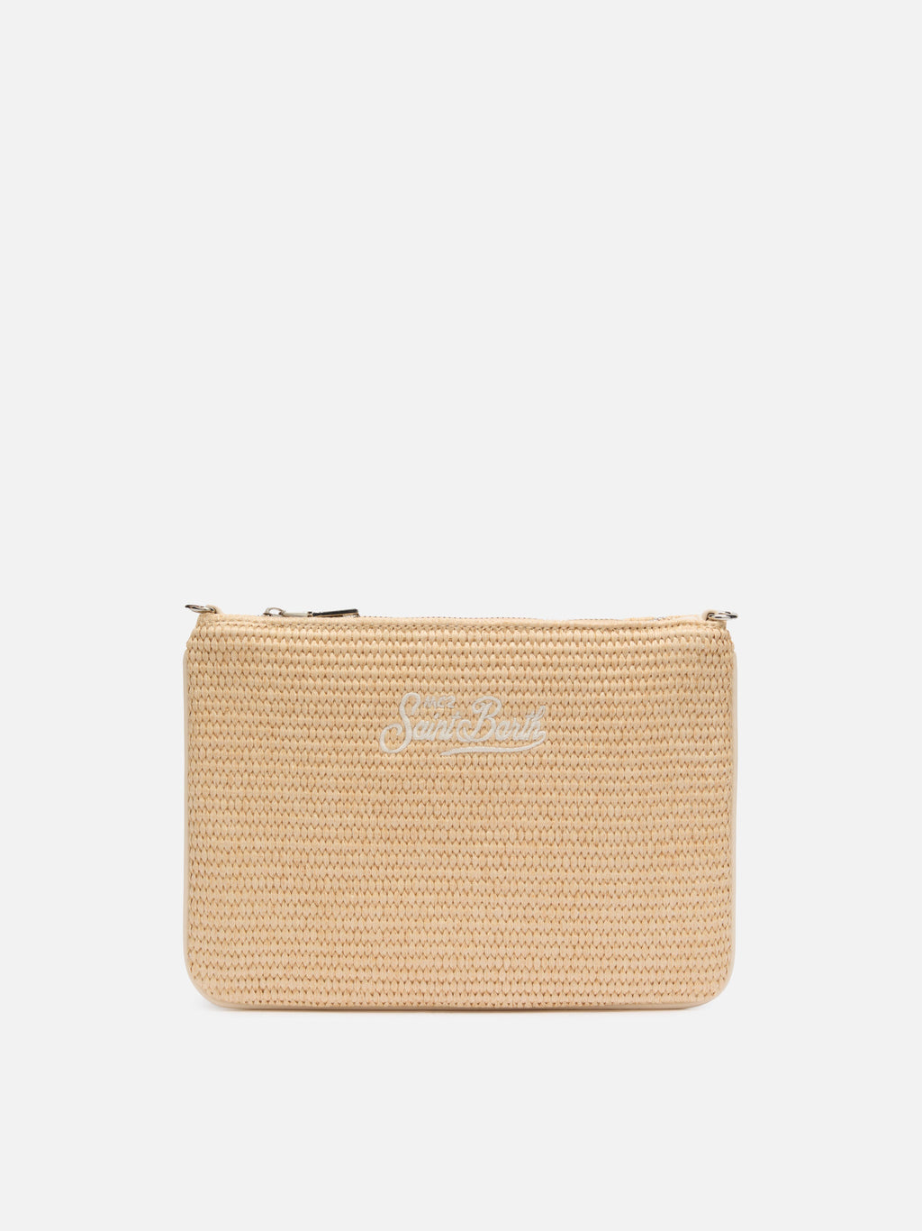 Pochette Parisienne effetto paglia con logo ricamato