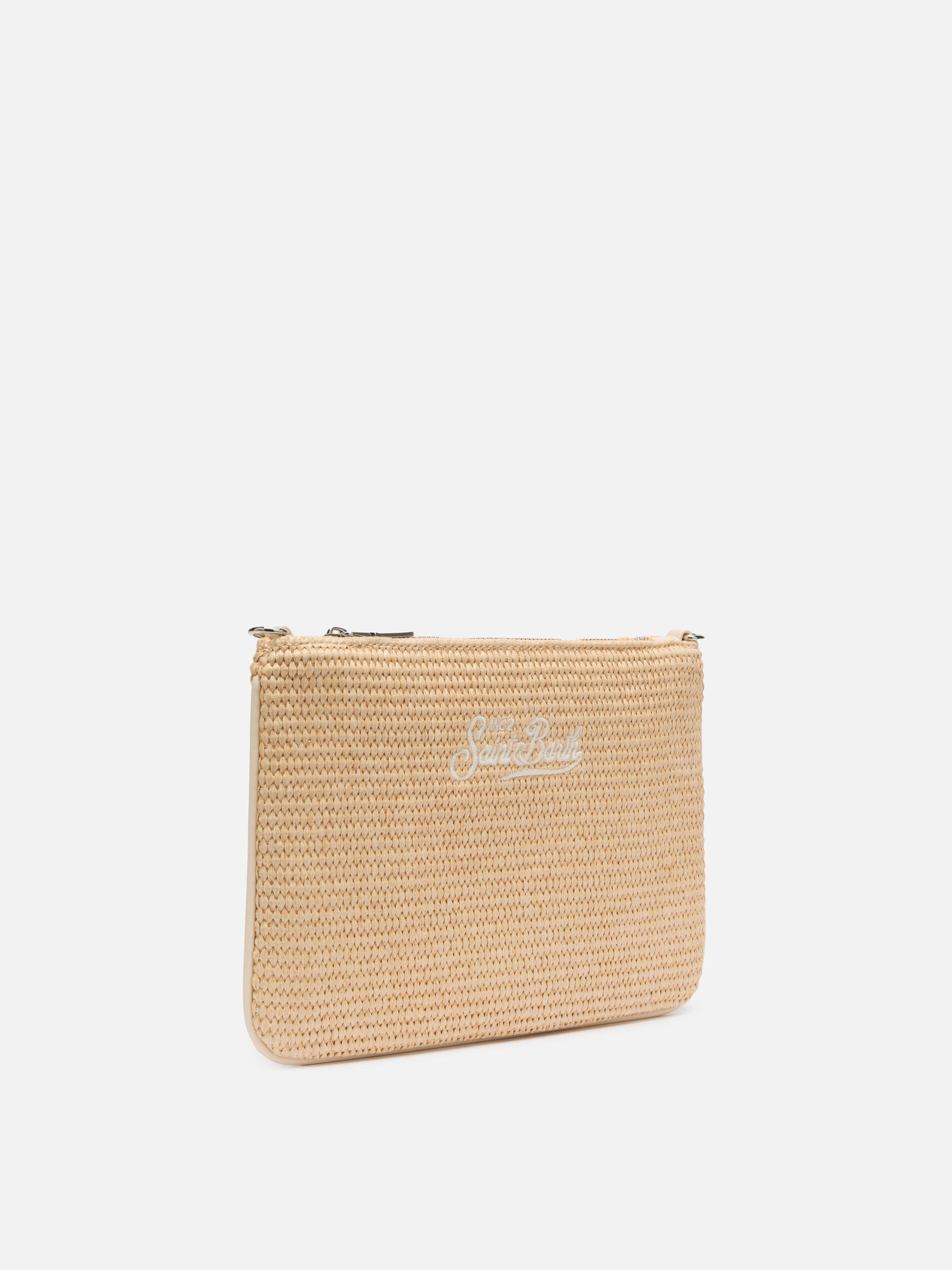 Pochette Parisienne effetto paglia con logo ricamato