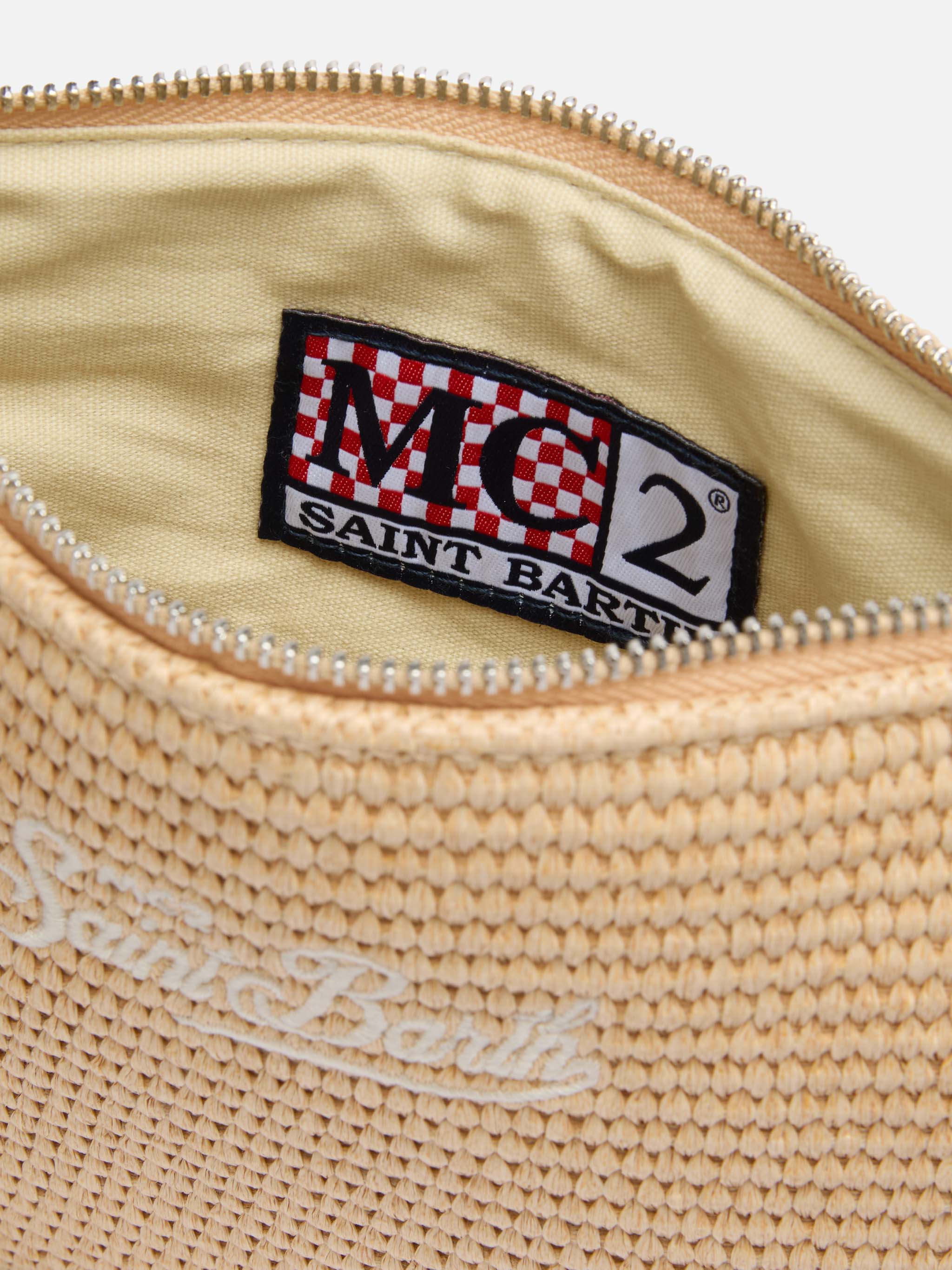 Pochette Parisienne effetto paglia con logo ricamato