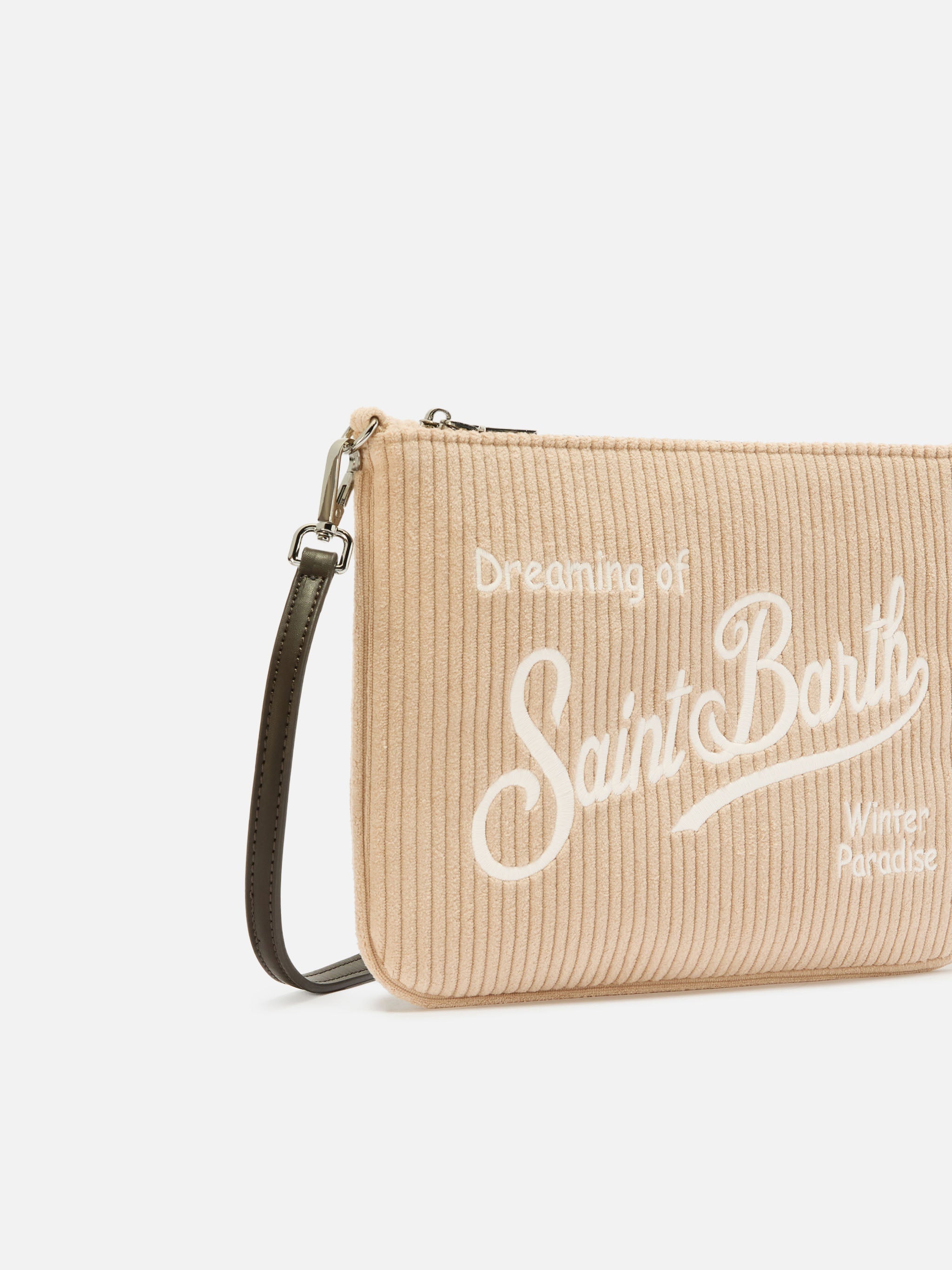 Borsa crossbody Parisienne Corduroy in velluto a coste beige