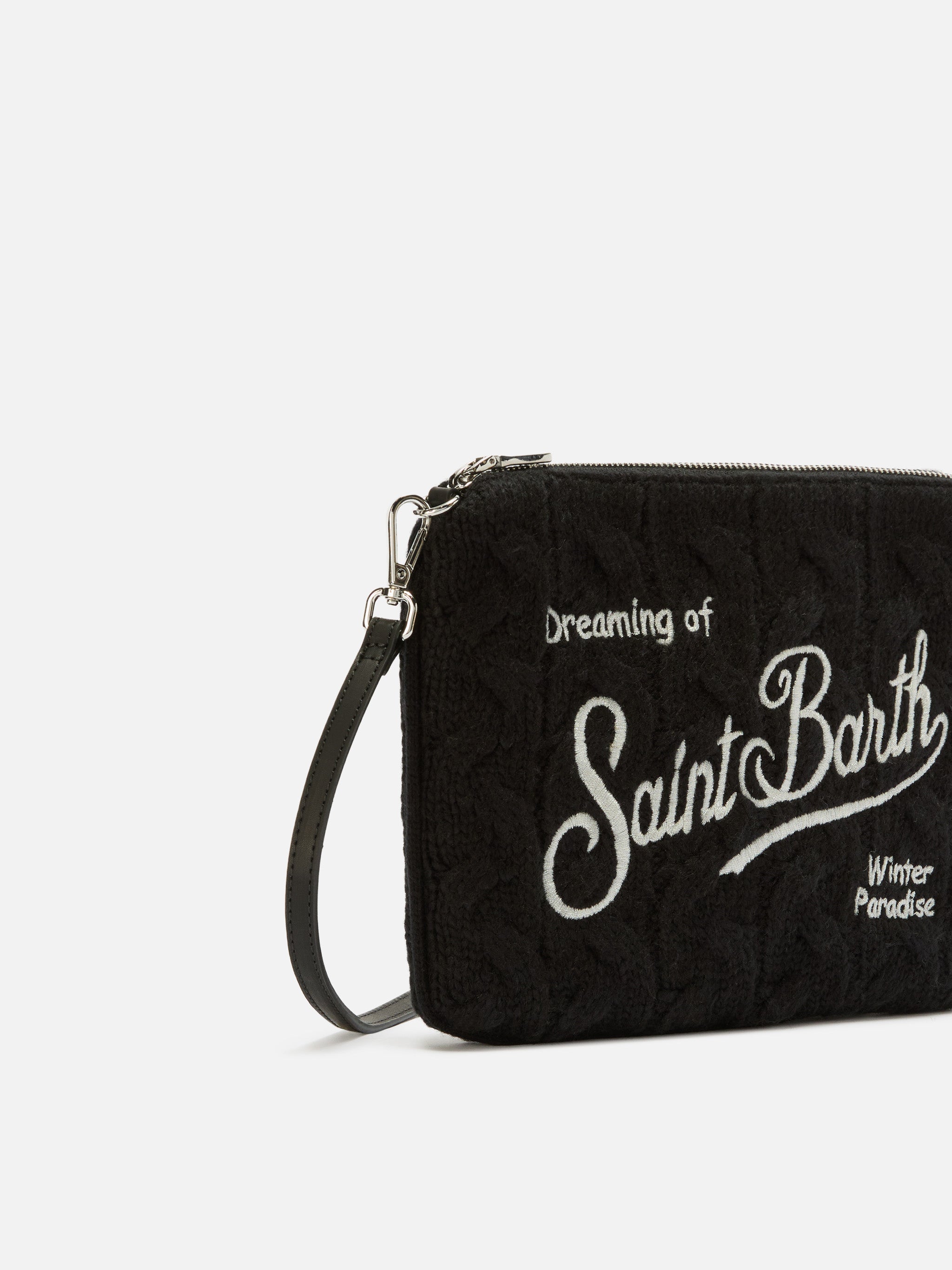 Borsa crossbody Parisienne Wool Braid in misto lana a trecce nera