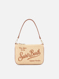 Pouch Mini Parisienne effetto paglia con logo ricamato marrone