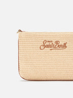 Pouch Mini Parisienne effetto paglia con logo ricamato marrone