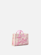 Borsa Phone micro in canvas con stampa toile de jouy rosa e logo a contrasto