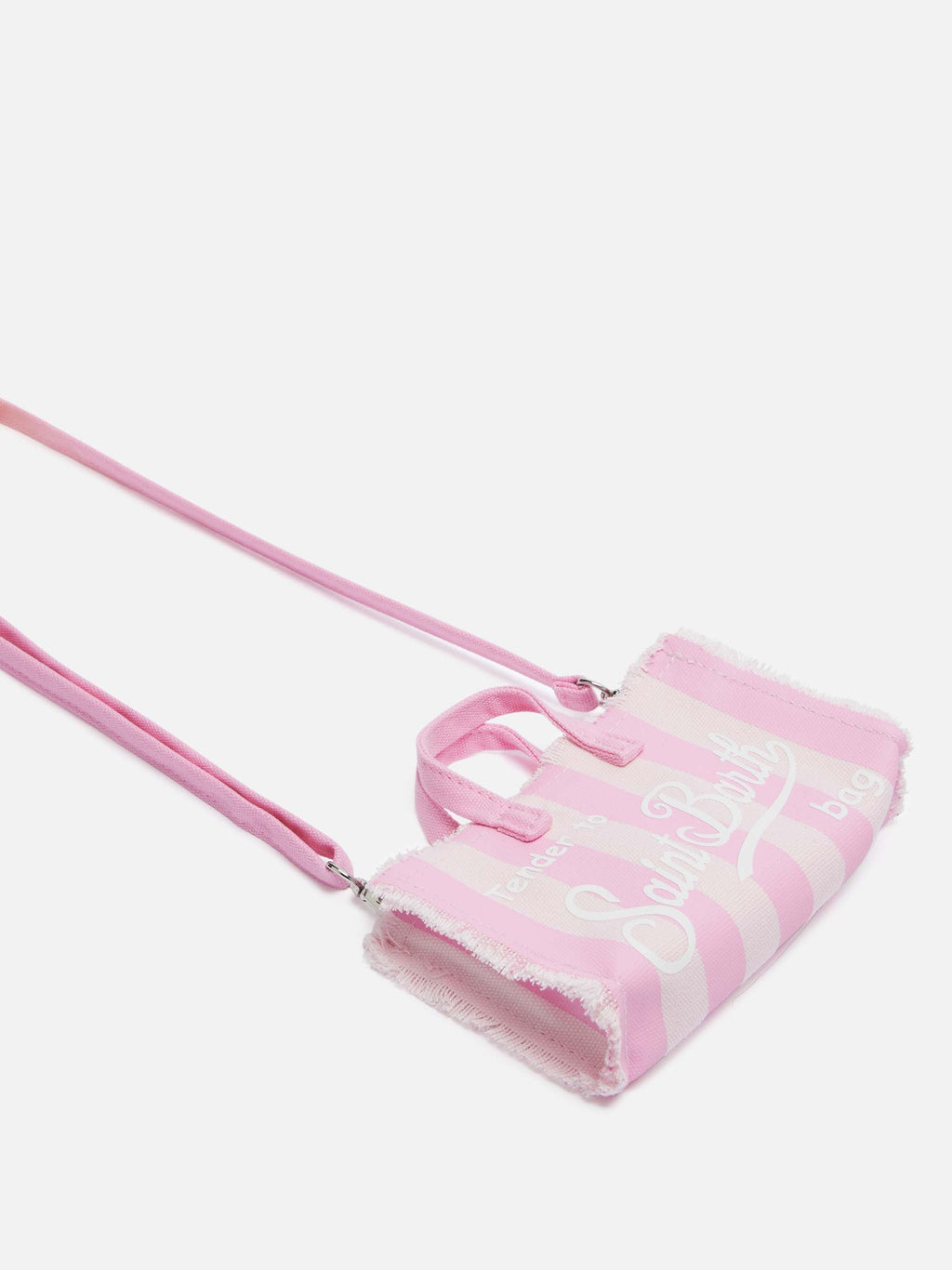 Phone Bag in canvas di cotone con stampa a righe rosa