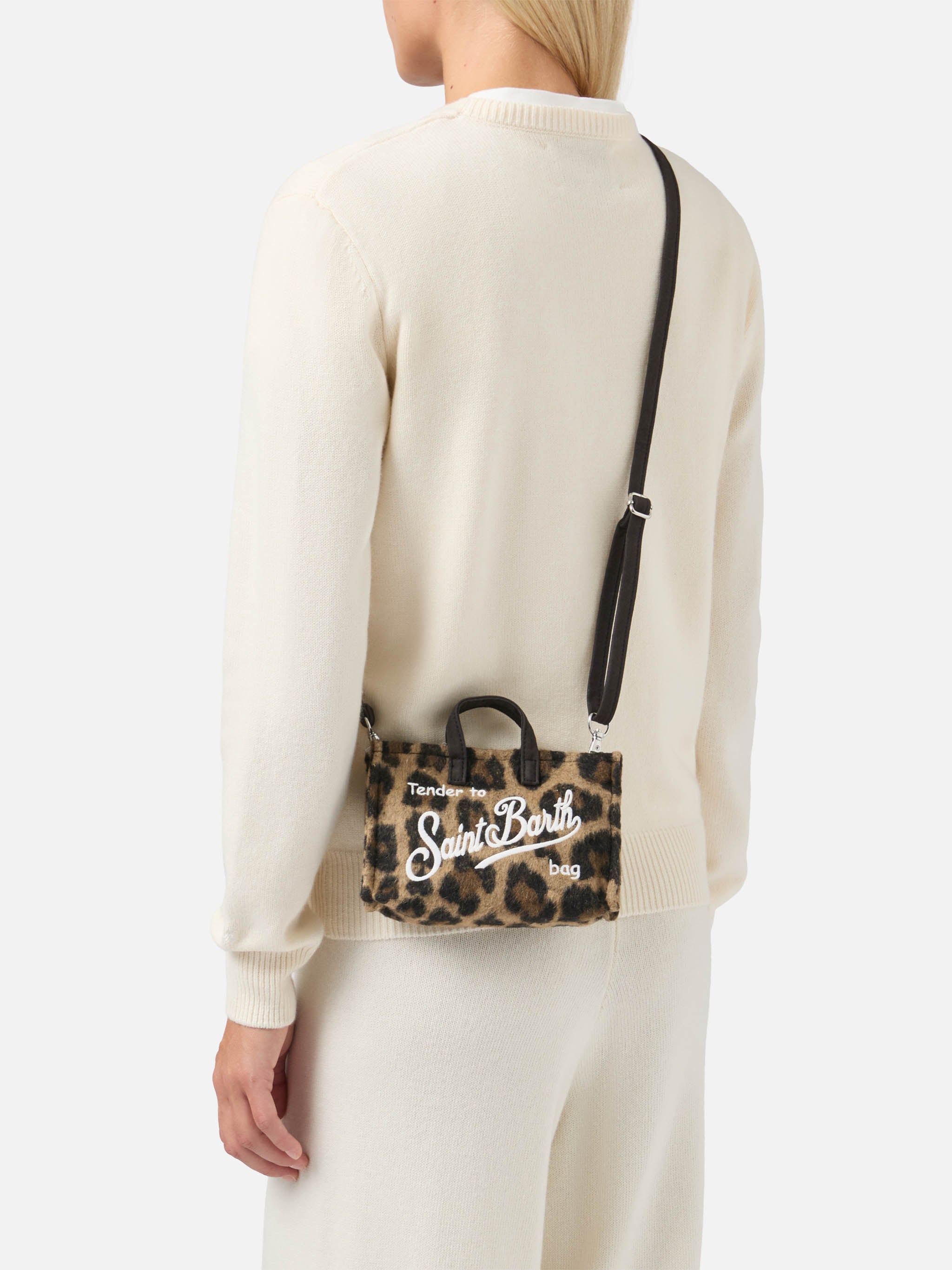 Mini borsa porta telefono Phone Bag Felt in misto lana leopardato