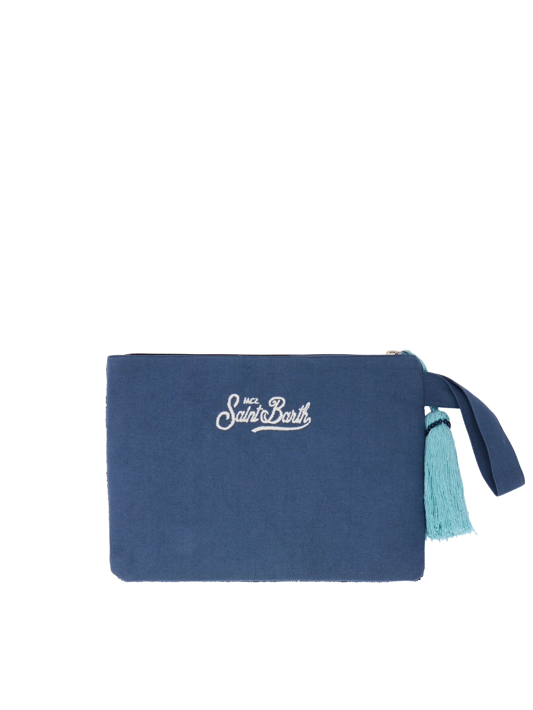 Pearl Pouch con design cartolina Mykonos  in perline