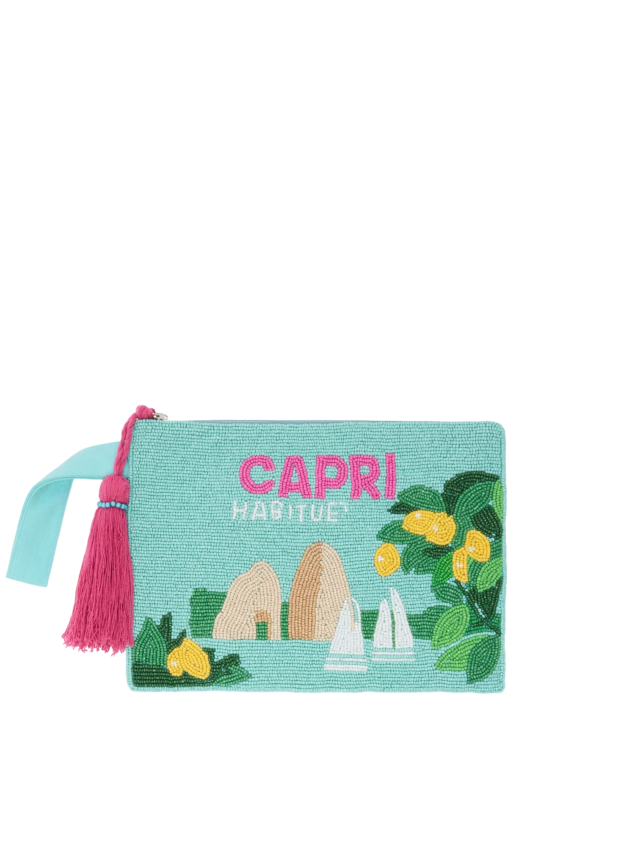 Pearl Pouch con design cartolina Capri  in perline