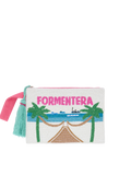 Pearl Pouch con design cartolina Formentera  in perline