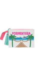 Pearl Pouch con design cartolina Formentera  in perline