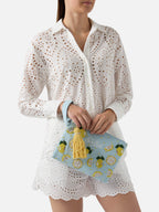 Pouch Pearl azzurra con limoni in perline