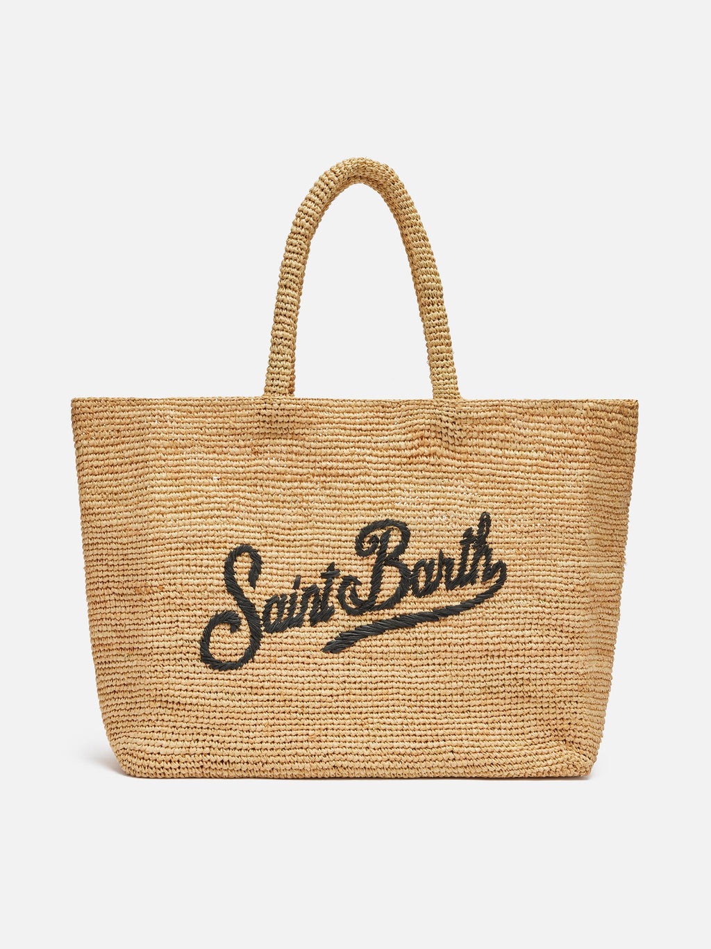 Borsa Beach in raffia con logo ricamato a contrasto nero