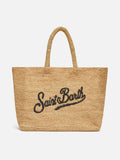 Borsa Beach in raffia con logo ricamato a contrasto nero