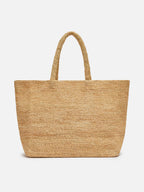Borsa Beach in raffia con logo ricamato a contrasto nero