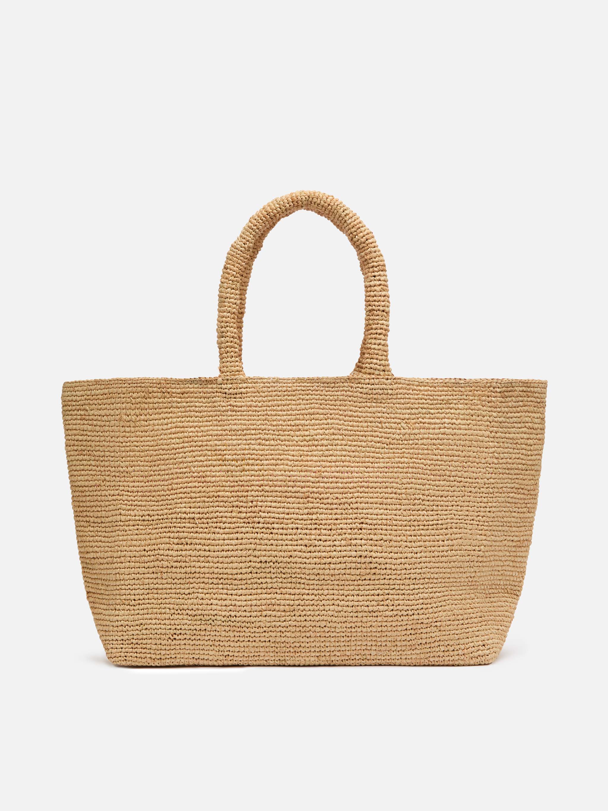 Rafia Beach Bag beige con pochette interna in cotone e ricamo Ibiza
