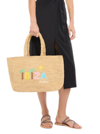 Rafia Beach Bag beige con pochette interna in cotone e ricamo Ibiza