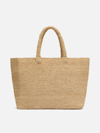 Rafia Beach Bag beige con pochette interna in cotone e ricamo Mykonos