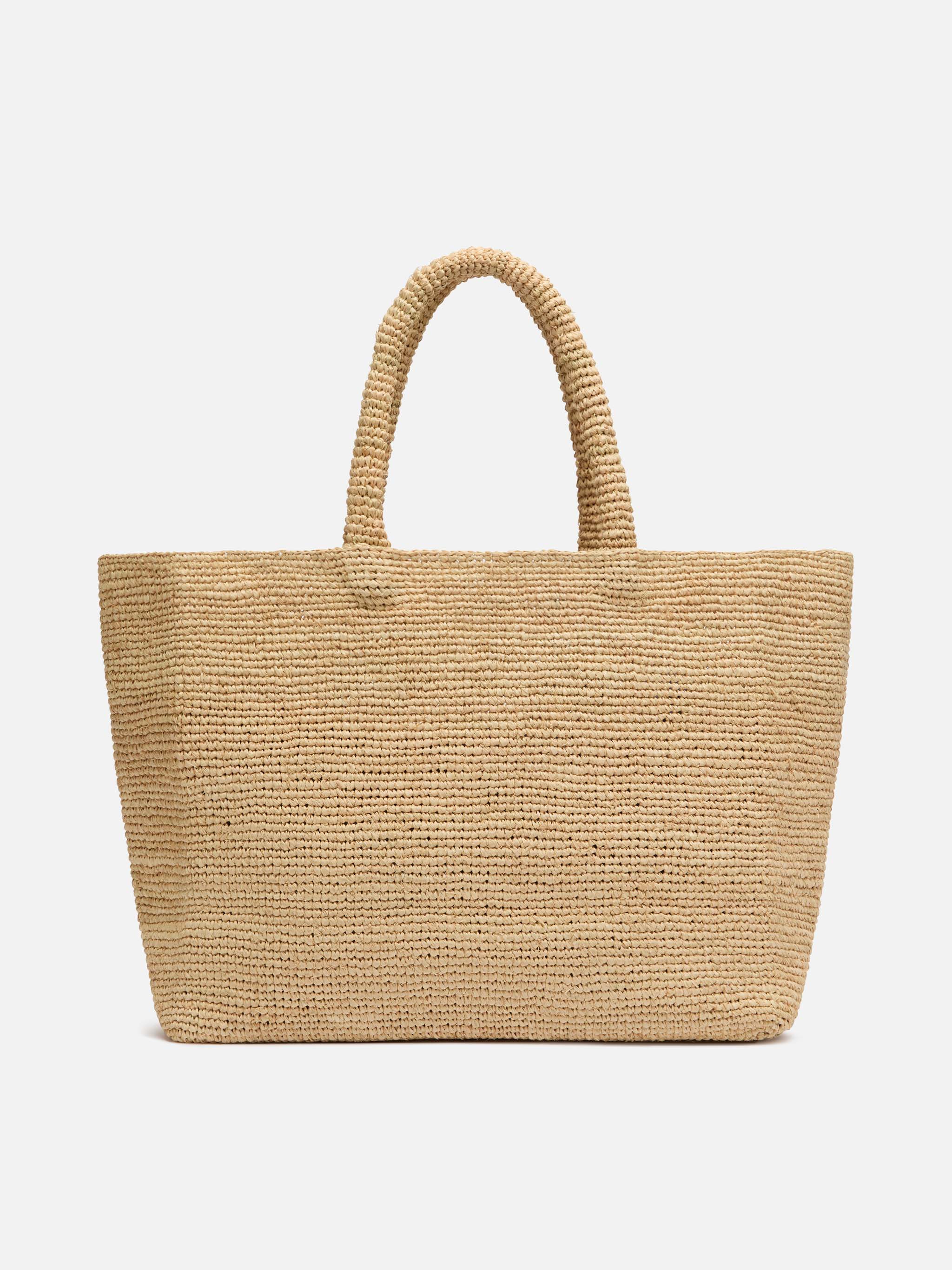 Rafia Beach Bag beige con pochette interna in cotone e ricamo Mykonos